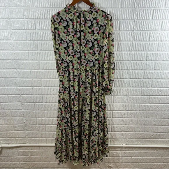Cinq a Sept Womens Lucille Green Puff Sleeve Floral Below Knee Midi Dress NWT 2 - Picture 5 of 6